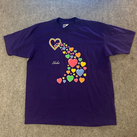 Hanes Tops - Vintage 80s 90s Idaho Heart Rainbow Single‎ Stitch Preppy T Shirt Adult XL